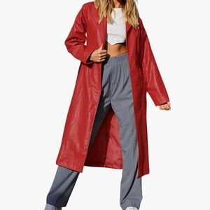 Pleather Red Trench Coat for Women